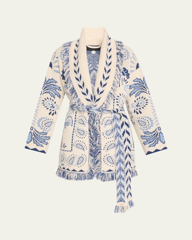 Wild Wonder Foulard Fringe Belted Wool Cardigan